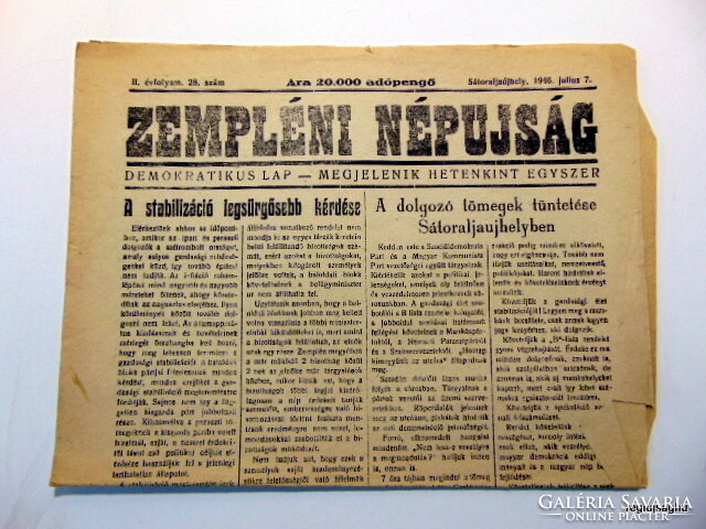 1946 July 7 / Zemplén folk newspaper / birthday !? Origin newspaper! No. 22209