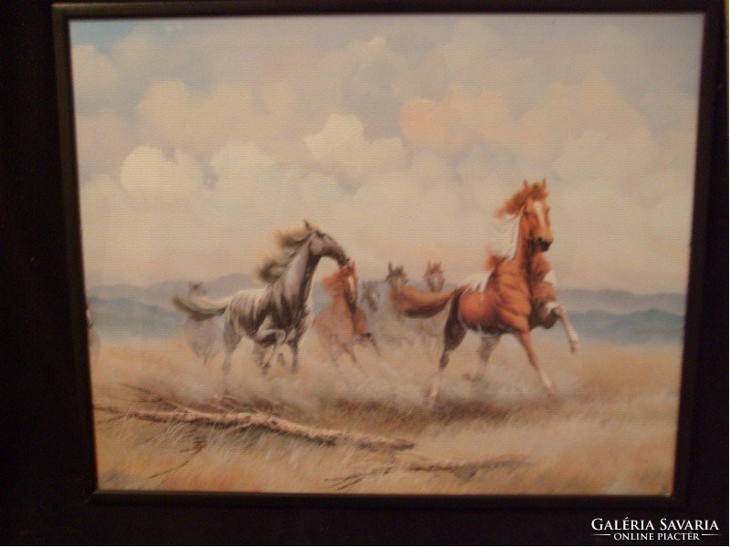 This team of 10 galloping horses has an unbridled fun glass print 35x28 cm