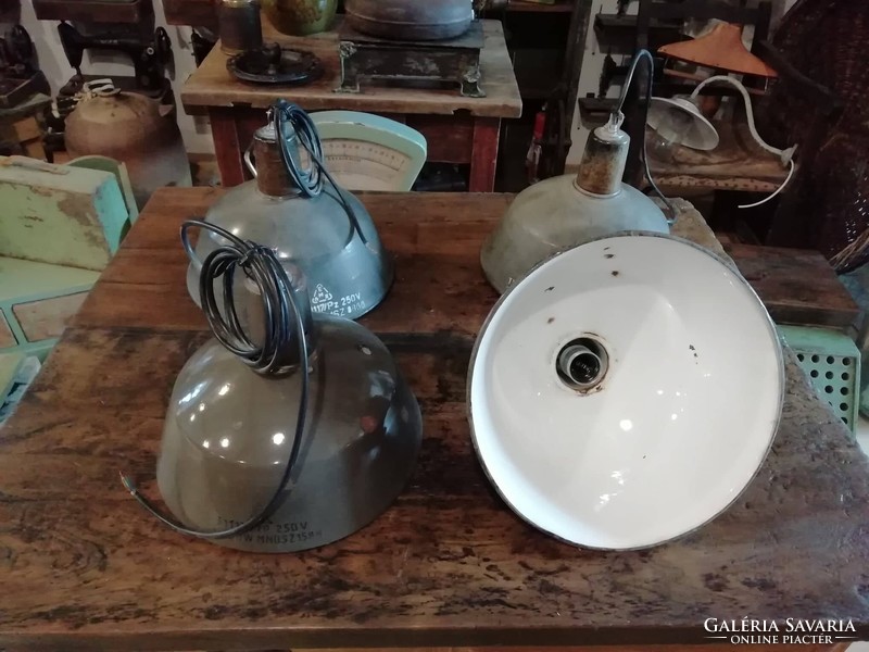 Industrial style greenish emax enamel lamps, patinated industrial lamps with new wire and socket