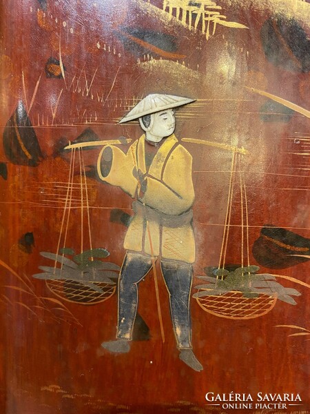 Antique Japanese hand painted lacquer painting