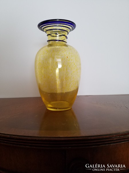 Yellow blue glass vase