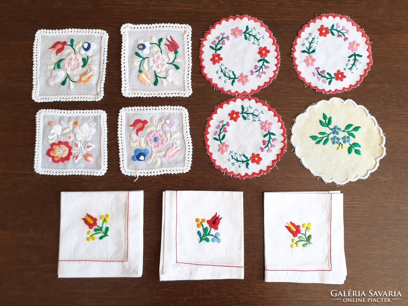 Old embroidered small tablecloth from Kalocsa needlework 11 pcs