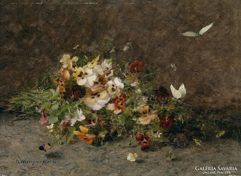 Olga florian - pansies and butterflies - reprinted canvas reprint