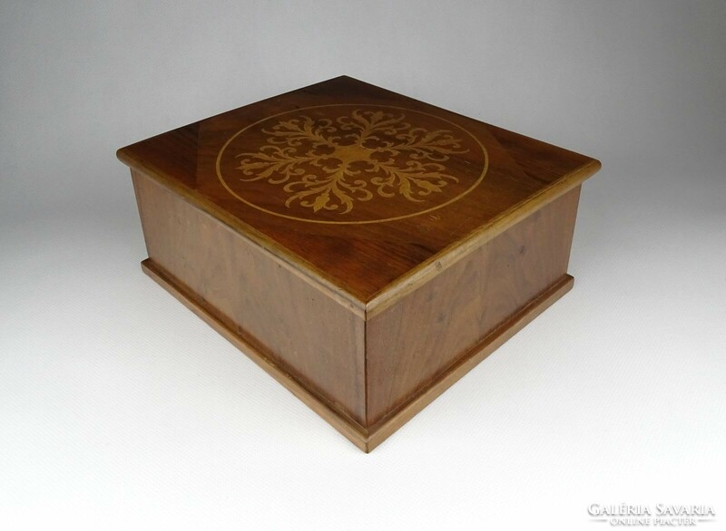 1J093 antique large inlaid wooden box jewelry box cigar box 19 x 22 x 9 cm