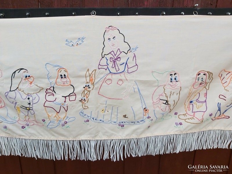 Hímzett Hófehérke és a 7 törpe falvédő  falikárpit, Nosztalgia darab,Paraszti dekoráció