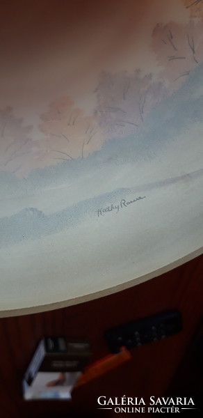 Nagyméretű Fenton homokcsiszolt, kézzel festett szignós üveg lámpabúra