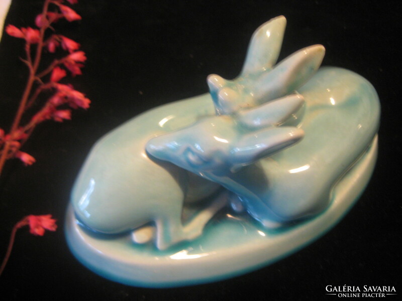 Pair of Zsolnay blue fawns, good condition, numbered, 16 cm ii.