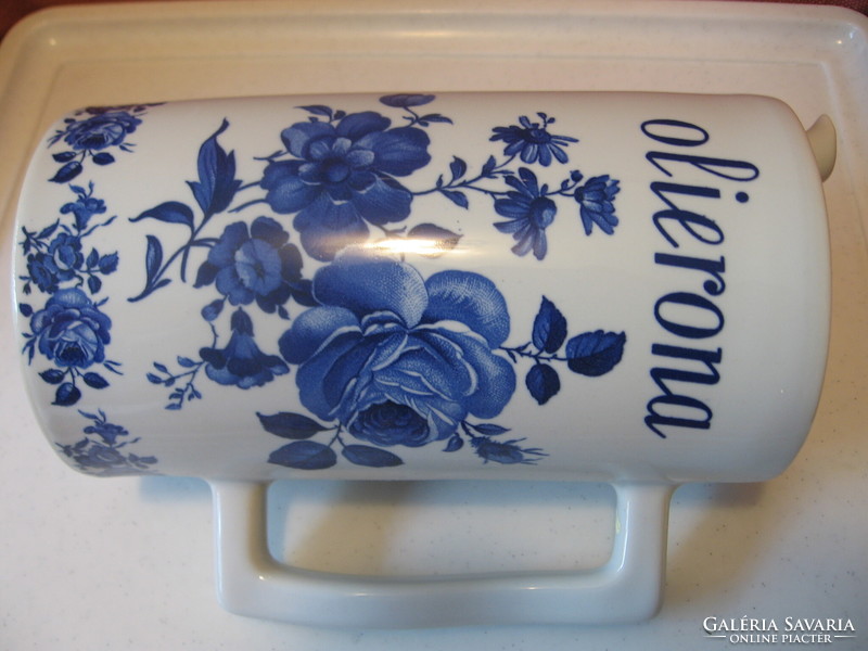 Olivás kancsó retro, shabby  kék rózsás porcelán , művészi  Ancienne POF Italy