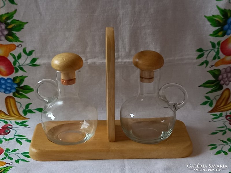 Oil and vinegar holder - storage (wooden holder and glass container)
