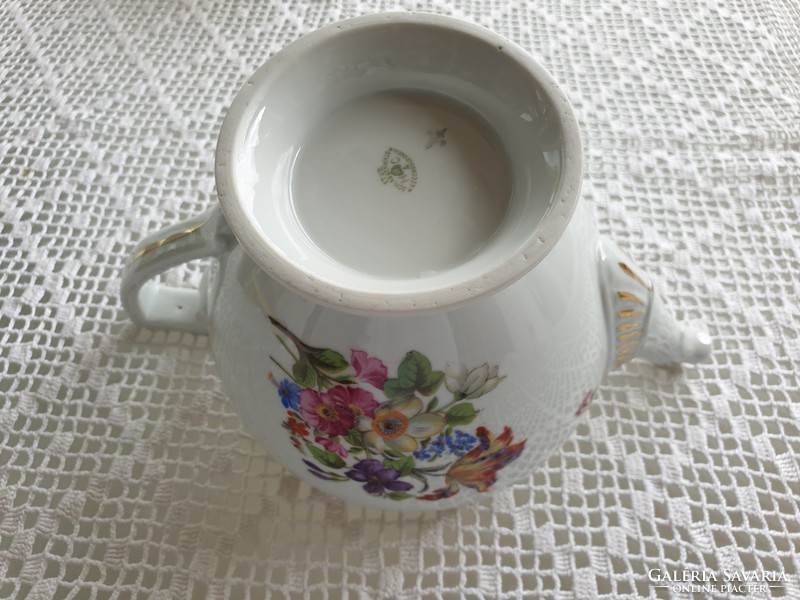 Régi Schlaggenwald porcelán virágos nagy teás kanna vintage kiöntő