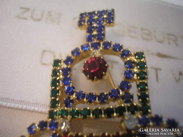 Zafír,rubint,smaragd színű ékkövekkel,hibátlan bross ritkaság hibátlan ajándékozható