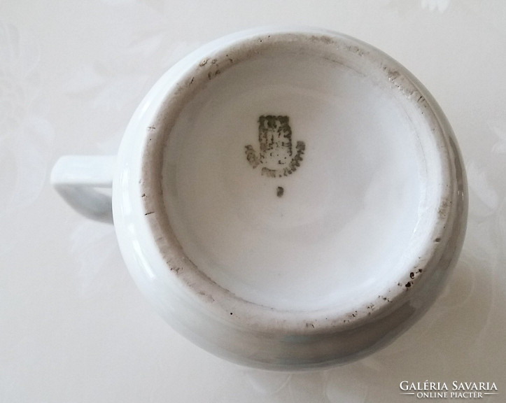 Régi Zsolnay porcelán bögre virágos teás csésze 9 cm