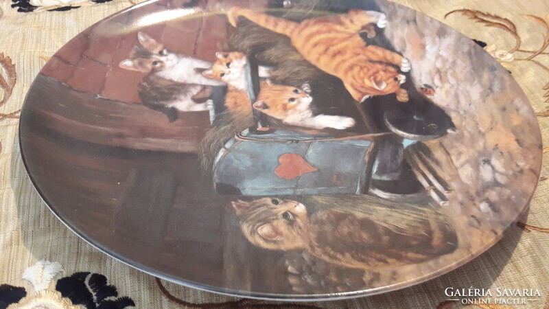 Macskás porcelán dísztányér, cicás falitányér 9 (L2292)
