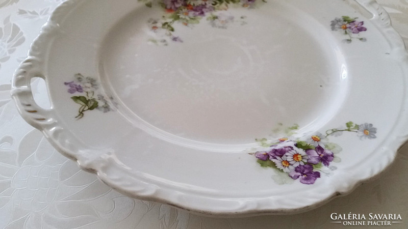 Old violet porcelain serving plate with handle, vintage marguerite cookies 26.5 Cm