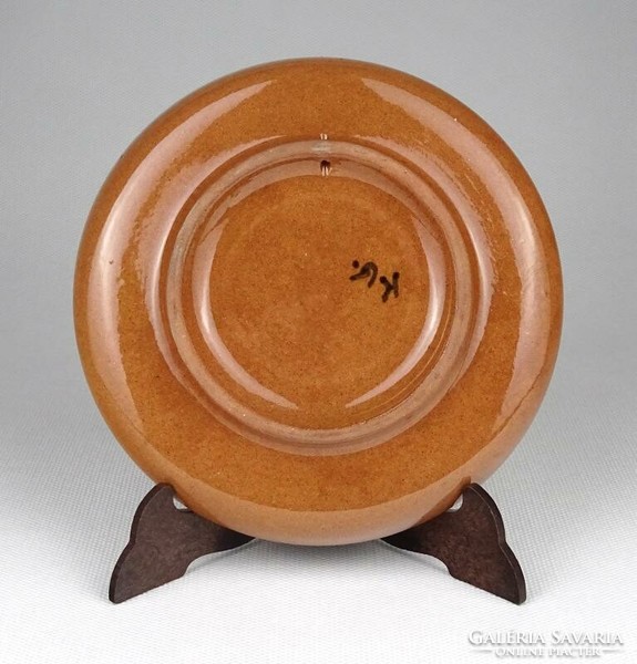 1J108 Jelzett népi motívumos mázas kerámia tányér dísztányér 13.5 cm