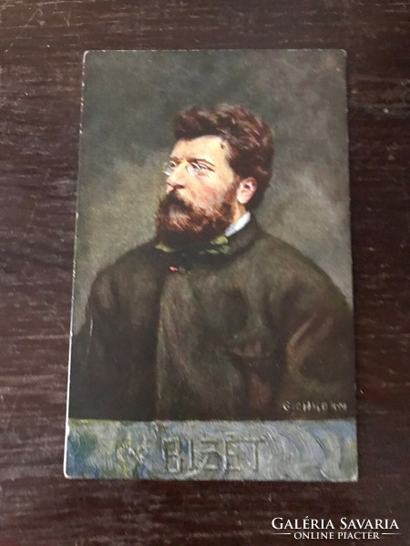 Bizet 1838-1875 French romantic composer. Color postcard based on painting, post clear.
