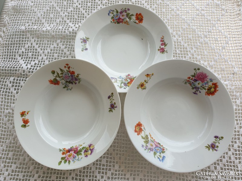 Old zsolnay porcelain flower plate deep plate 3 pcs