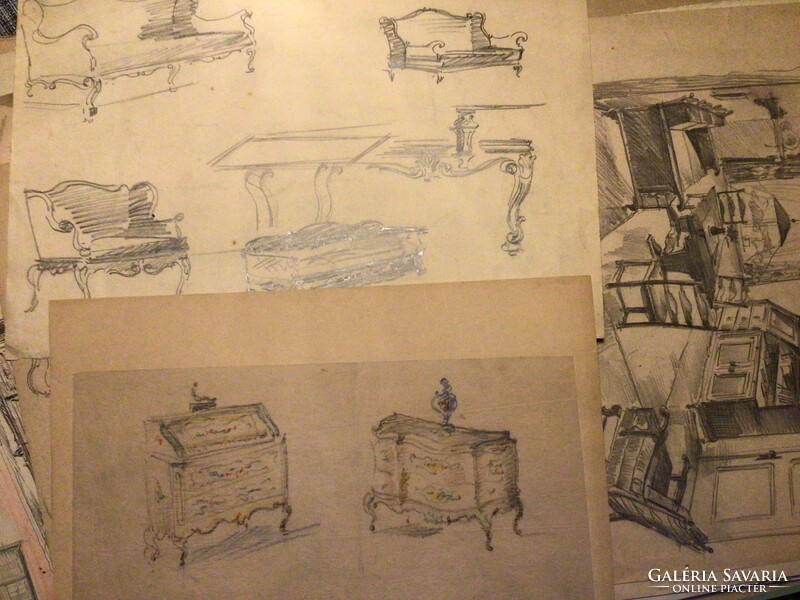 Antik bútor és lakberendezési rajzok.