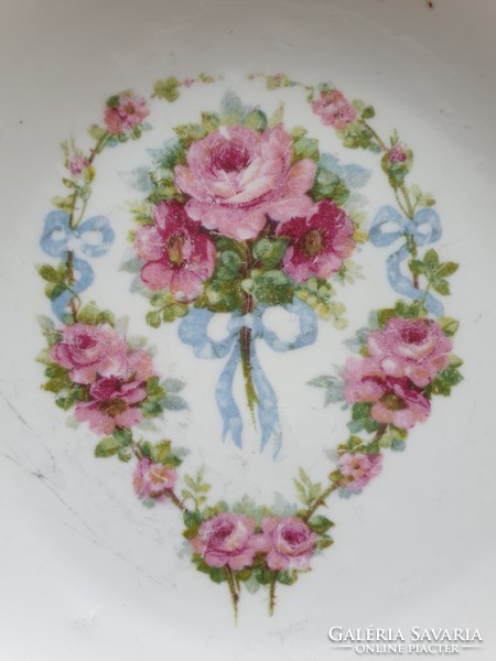 Régi vintage porcelán falitányér rózsás tányér népi rózsagirlandos falidísz
