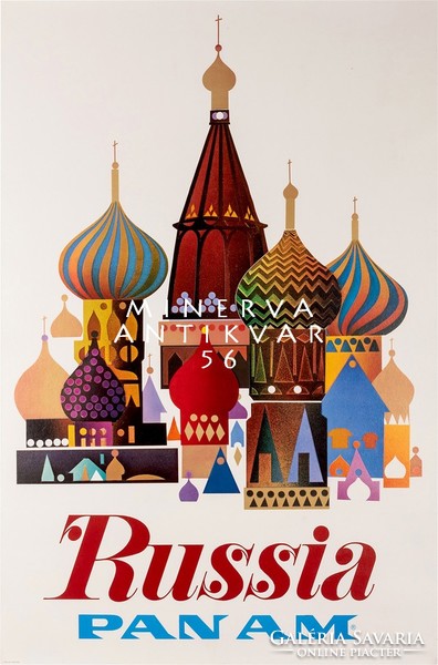 Retro travel advertisement advertisement russia moscow kremlin onion dome architecture 1970 reprint poster