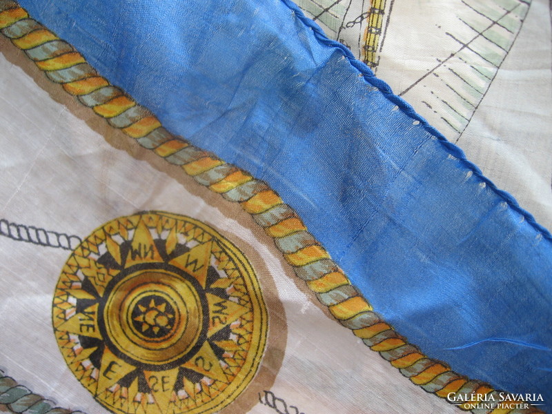 Baroque genuine silk scarf with sailing ship pattern