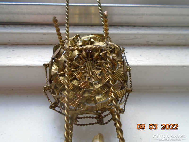 Handmade gilded copper miniature decorative wheelbarrow, Judaic Pesach ritual offering