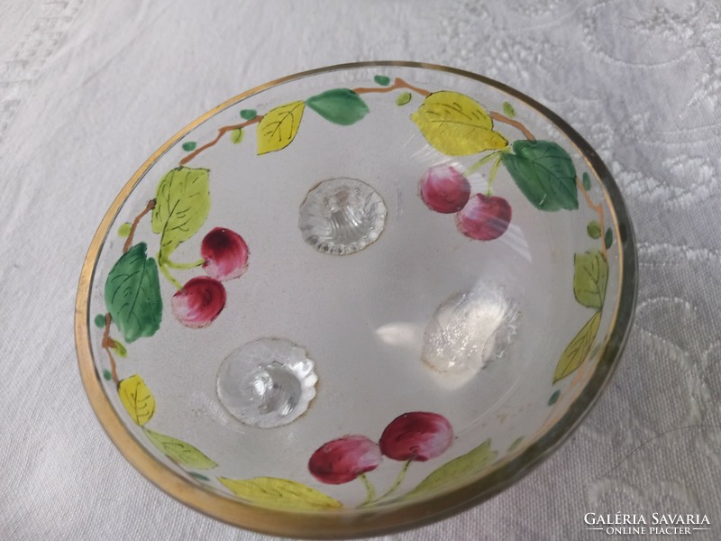 2 antique Biedermeier confectioner's glass goblets with hand-painted fruit patterns