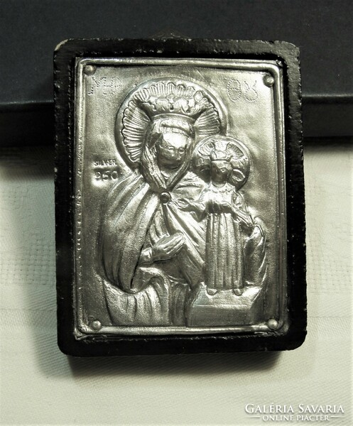 Antik  Ezüst Ikon - Madonna Gyermekével - Falidísz