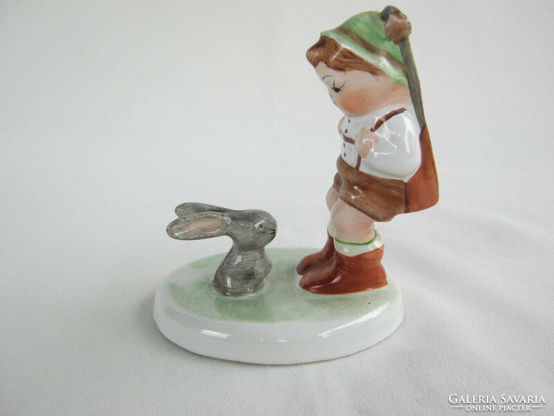 Retro ... Bodrogkeresztúr ceramic figure nipple hunter with little boy bunny