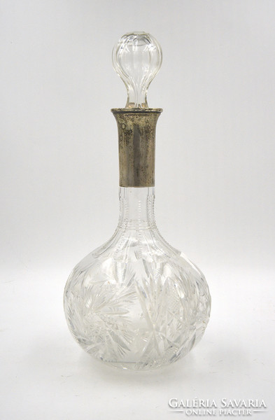 Lead crystal bottle with silver (ag) fittings. Late 1800s.