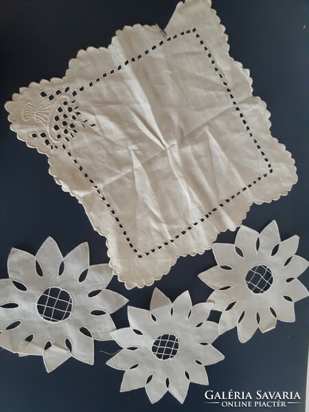 12 pieces of old vintage crochet and embroidered tablecloth together