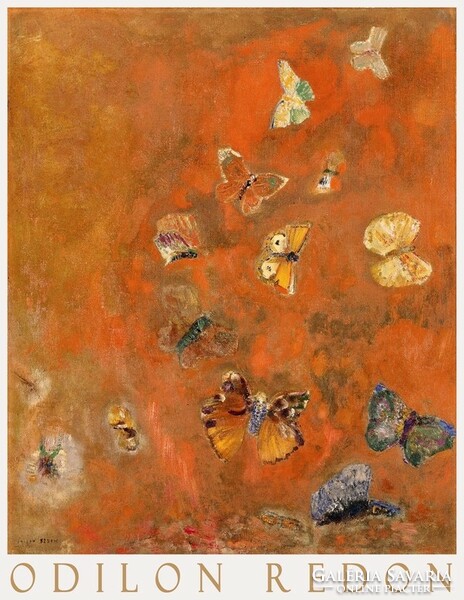 Odilon redon summoning butterflies 1911 symbolist painting art poster, colorful butterflies
