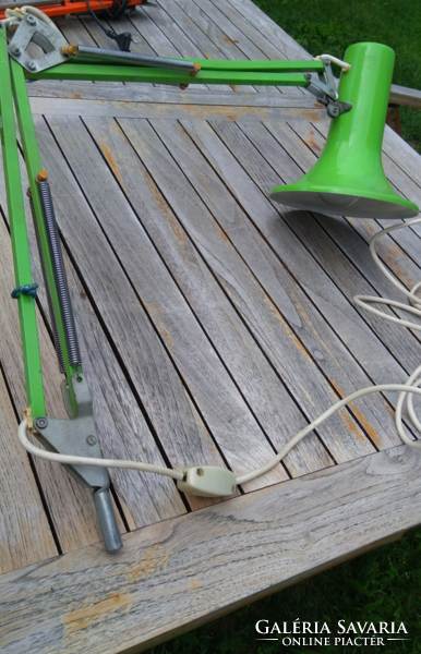 Retro, vintage apple green metal table, office lamp working but incomplete in structure to be renovated