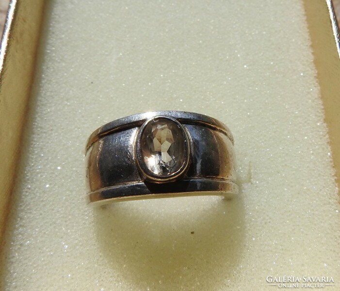 Old big white stone solitaire silver ring