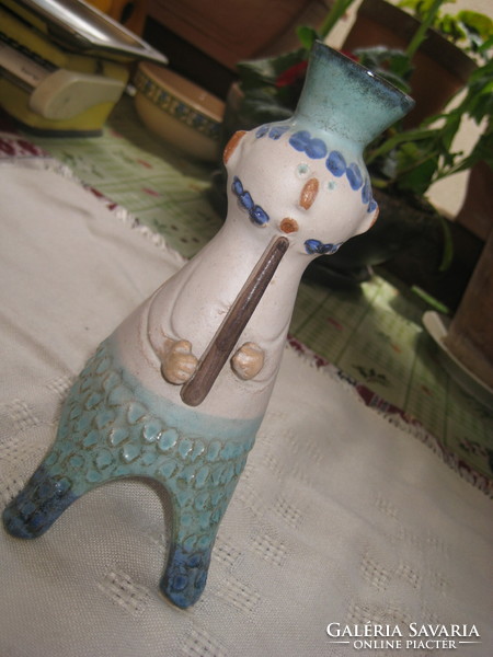 Hungarian retro-flute figurine, picture gallery, juried, candle holder 19 cm