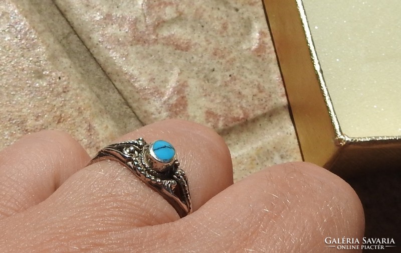 Türkizkék köves antik ötvös ezüst gyűrű