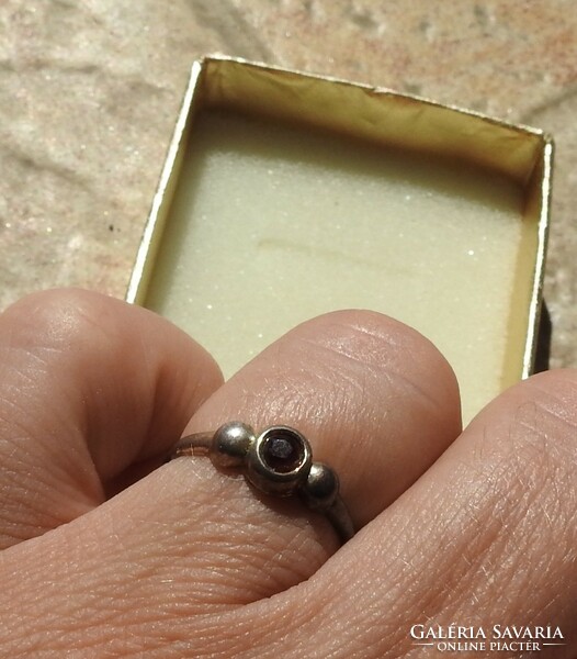 Black stone adjustable silver ring