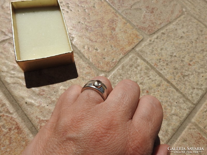 Régi nagy fehér köves szoliter ezüst gyűrű