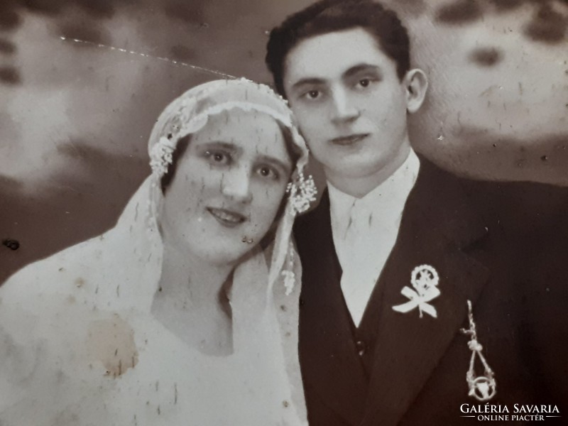 Régi esküvői fotó 1930 körül Hozdovits Arad műtermi menyasszony vőlegény fénykép
