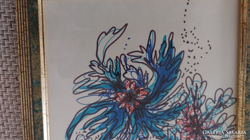 (K) Virágmotívumos kép 24x29 cm kerettel