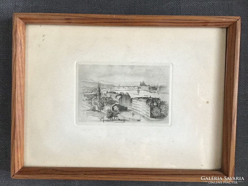 Old Variegory's Charles etching, framed picture behind glass