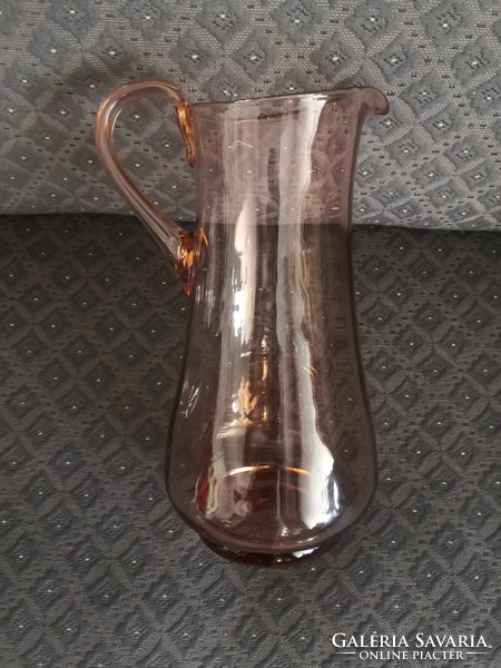 Antik, színes üvegkancsó - 29,5 cm, nagy méret, kb. 2 literes