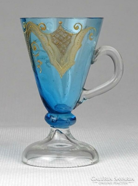 1J181 antique turquoise gilded stamped glass