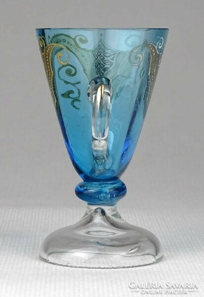 1J181 Antik türkiz színű aranyozott stampedlis pohár