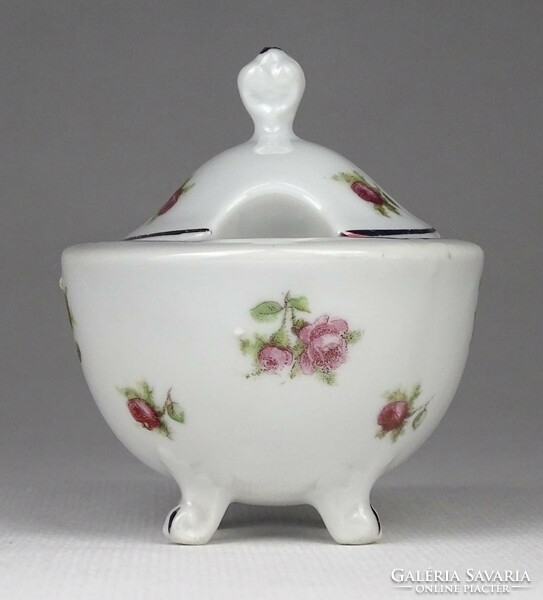 1J367 old small porcelain bonbonier with floral legs