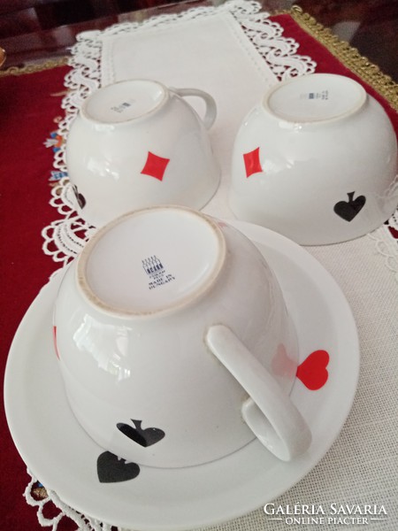 1 old Zsolnay French card pattern porcelain tea set: cup and saucer