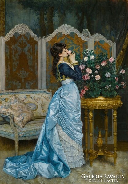 Toulmouche - lady smells a rose - canvas reprint