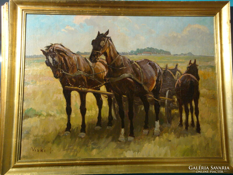 János Viski: resting horse-drawn carriage (f279)