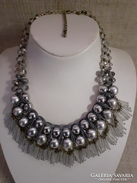Necklace with vintage faceted Czech crystal glass and silver metal balls