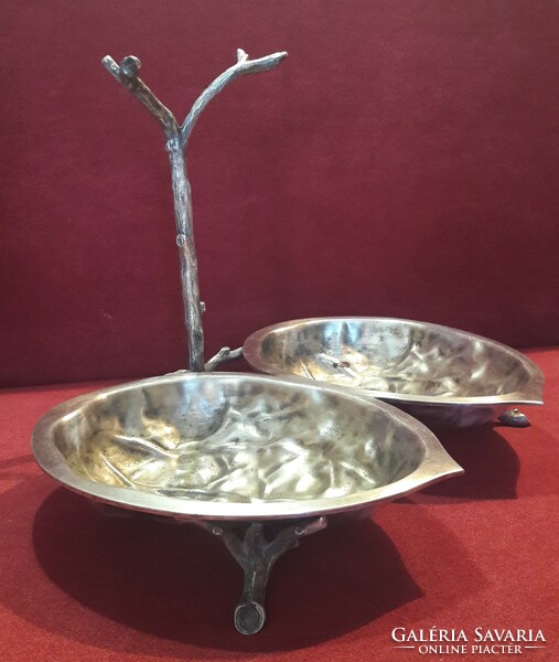 Curiosity: antique silver-plated Berndorf walnut serving bowl, centerpiece (m2574)